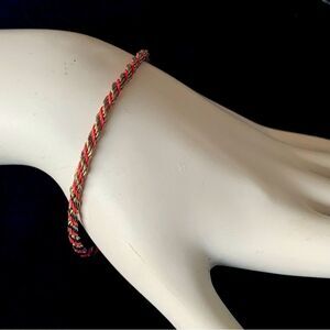 Silver plated pink cord wrapped chain bracelet simple elegant 7”